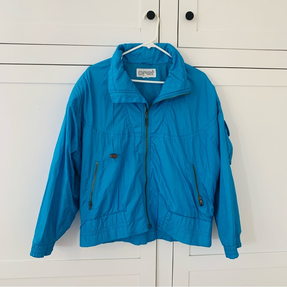 Vintage 80’s Ossi Skiwear Blue Shiny Ski Jacket Size Small